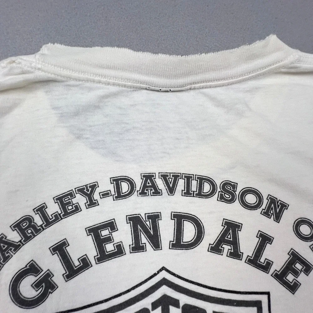 Harley Davidson T-Shirt Mens 2XL White Eagle Glendale CA Thrashed Biker Vintage